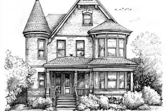 draw detailed line art or sketch illustration for building