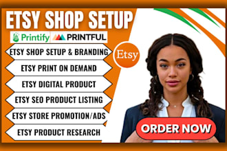 setup etsy shop, etsy digital product, etsy print on demand etsy seo listing