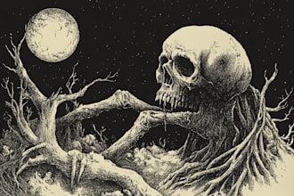draw dark art illustration in vintage engraving style