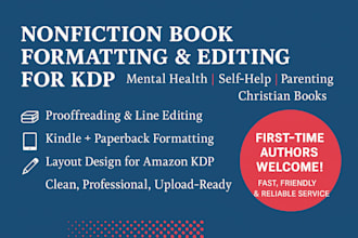 nonfiction book formatting, editing, mental health or christian ebook for amazon