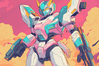 draw gundam, transformers, mecha robot in anime manga style