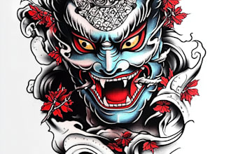 design a japanese hannya mask tattoo for you