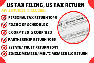 prepare and file US tax return,  form 1120f, 1040, 5472, 1065, 990 to the irs
