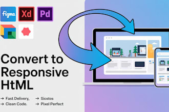 convert figma, xd, PSD, sketch to responsive HTML with bootstrap