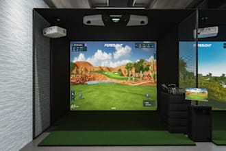 redesign golf simulator,sport arena,3d golf course,gym,cgi rendering,basketball