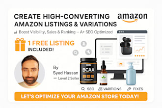 create amazon product listing and variation 1 free listing