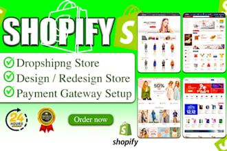 design shopify dropshipping store, setup shopify payment gateway, redesign store