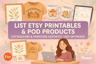 list etsy printables, pod products,unique SEO, cottagecore, fairycore aesthetics