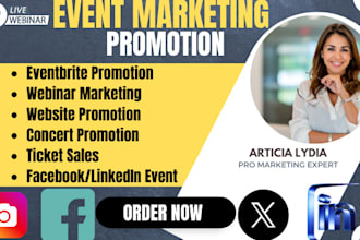 eventbrite promotion, website promotion, webinar, concert, book, event marketing