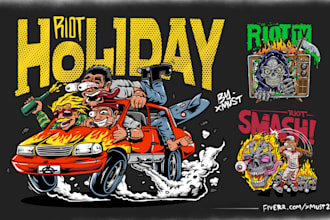 draw t shirt design with crazy cartoon style for merchandise