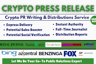 draft SEO crypto press release writing, submit yahoo press release, UK crypto PR