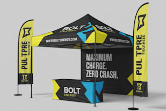 design eye catching canopy tent, feather flag, backdrop banner