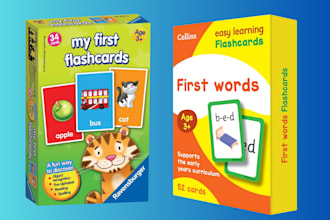 design card game, board game, flash cards, card box mockup, rule book design