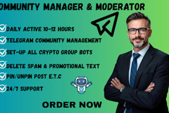 be your telegram community manager or moderator with 15 chatter crypto promotin
