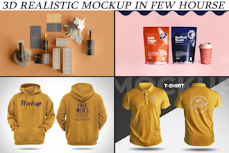 make realistic 3d digital product, t shirt, and packaging mockup in photoshop