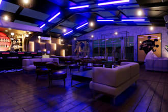 render 3d club lounge,elegant restaurant design,night render,revit 3d street bar
