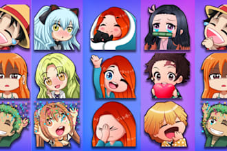 design stunning twitch emotes or sub badges, chibi emotes for twitch, kick, logo