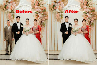 edit,add remove object,person,people,text from any wedding photo and photoshop