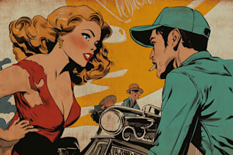 draw vintage illustration, 70s design and retro comic art