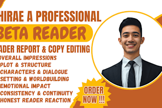 beta read your fiction novel, copy edit thoroughly and provide a reader report