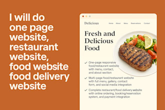 do one page website, resturant website, food website, food delivery website