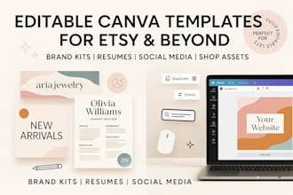 design etsy business templates, social media kits, canva templates, resume