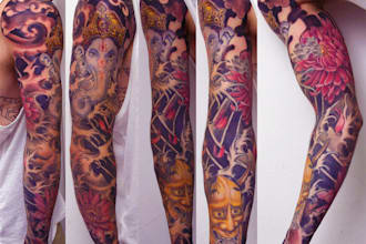 draw custom tattoo design, realistic,sleeve tattoo