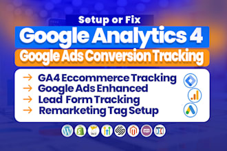 setup google analytics 4, ads conversion tracking, ga4 ecommerce by GTM