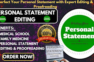 edit personal statement, medical school, grad school, college application, cv