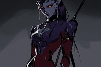 draw dark dnd  character, digital art, concept art for game