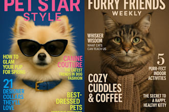 design a custom photorealistic magazine cover featuring your pet