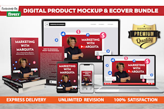 design digital product mockup and ecover bundle or online course bundle mockup
