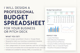 create custom budget planners, excel dasboards, and financial trackers