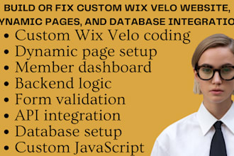 build or fix custom wix velo website, dynamic pages, and database integration