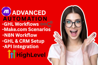 create n8n, make com, and gohighlevel automations, CRM workflows and pipelines