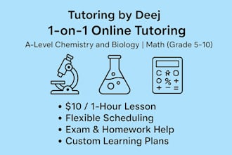 tutor a level chemistry, biology, and math for grades 5 to 10