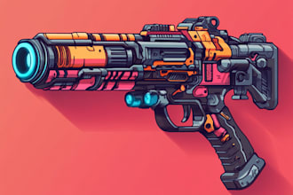 do 3d weapon illustration and gaming illustration