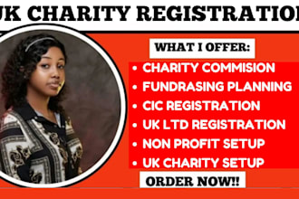 register uk charity as cio with uk charity commsion, or uk llp, uk ltd formation