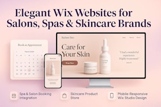 beauty salon wix website, spa wix website design,  skincare wix website