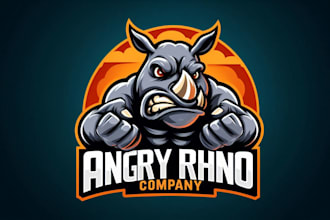 design a fierce angry rhino mascot logo for your company