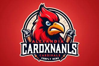 design a bold alexandria cardinals mascot logo for your team or brand