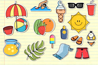 illustrate custom stickers in a cute and creative style