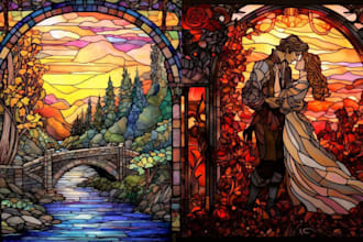 draw fantasy stained glass art for your character, stained glass illustration