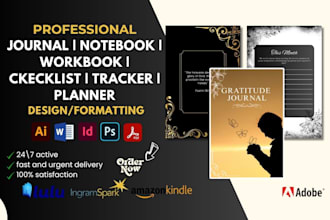 do printable journal, tracker, workbook, planner design, notebook formatting KDP