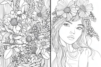draw detailed coloring book page adults or children