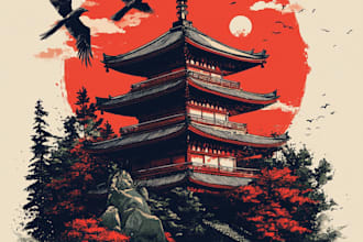 draw japanese t shirt design apparel illustration