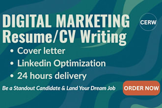 write professional digital marketing, management resume CV, cover letter ace ats