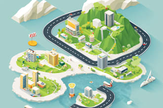 create vector isometric map illustration for website and app