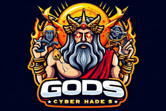 do hand lettering god cyber hades mascot logo in my style