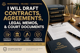draft contracts, agreements, legal memos, and court documents